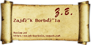Zaják Borbála névjegykártya